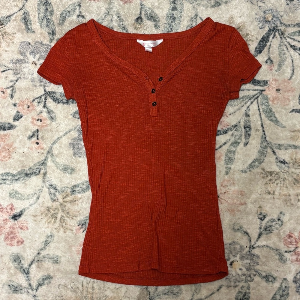 Women's Red Henley baby tee